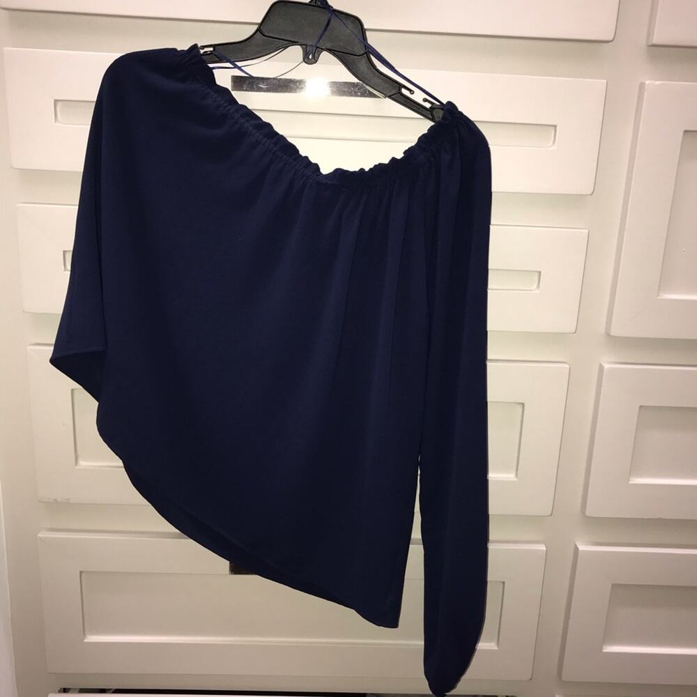 Chelsea28 One Shoulder Blouse NAVY INDIGO Small - Picture 7 of 8